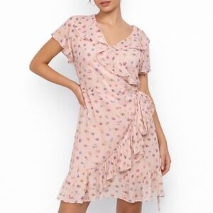 Betsey Johnson Blush Pink Floral Ruffle Wrap Mini Dress